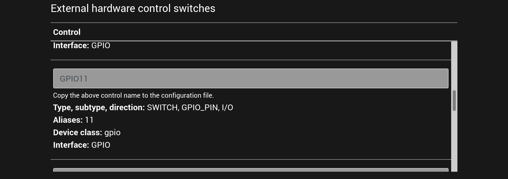 Listing of available GPIO pins and other types of switches for controlling antenna switches